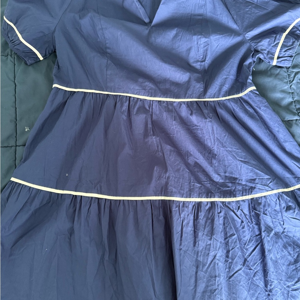 Chic Soul Navy Blue Dress with White Trim